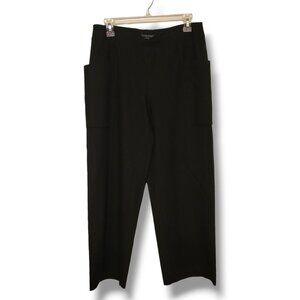 Eileen Fisher Petite Women's Black Wide Leg Button Hem Dress Pants - Size PM